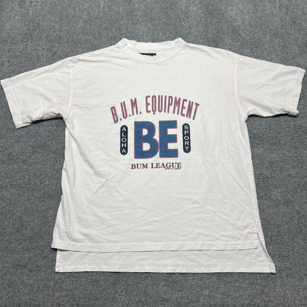 Vintage B.U.M. Equipment Shirt Mens Large White BE Aloha Sport Graphic Tee 90s